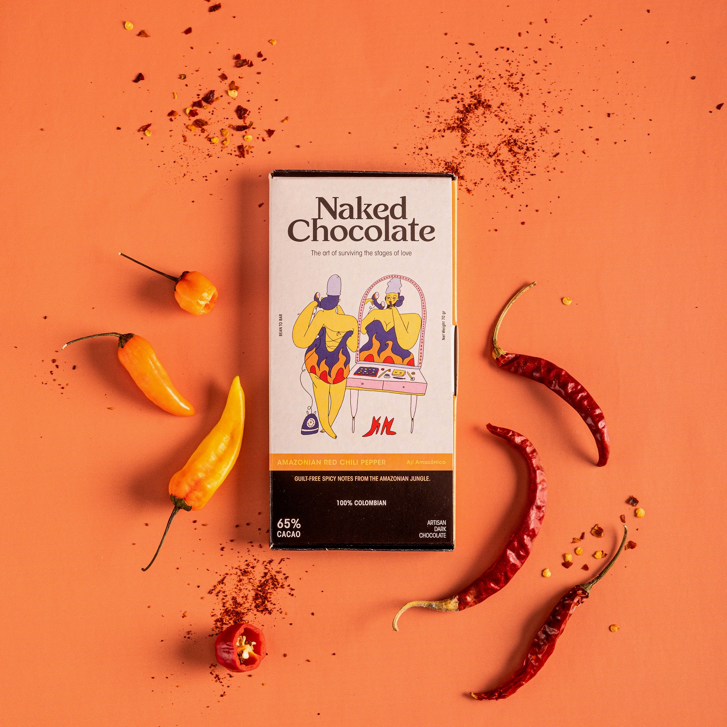 Naked choco flirting 65% chocolate bar with amazonian red chilli pepper
